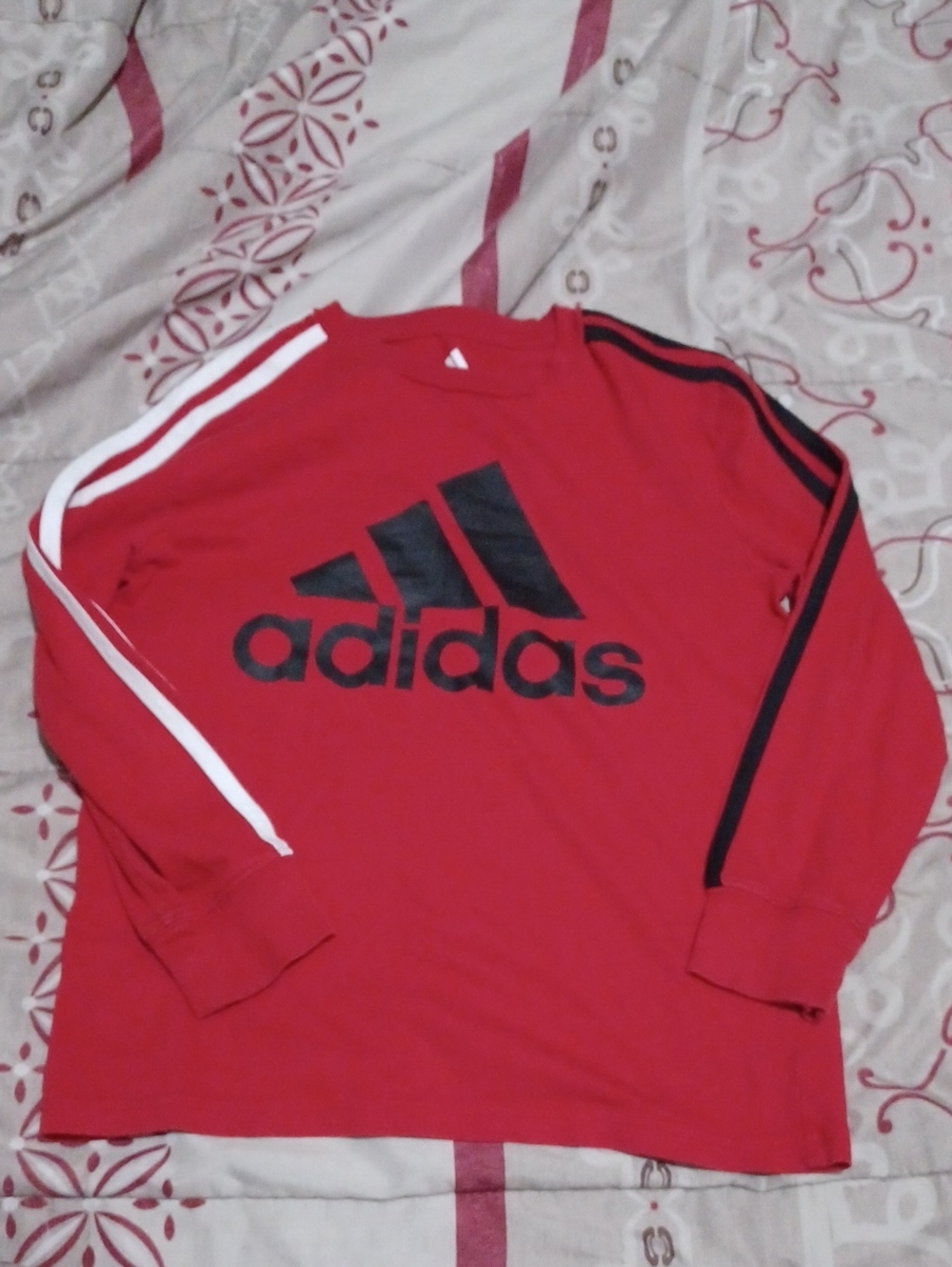 Adidas Red Long-Sleeve Tee Shirt with Black Logo For Boys Size 8